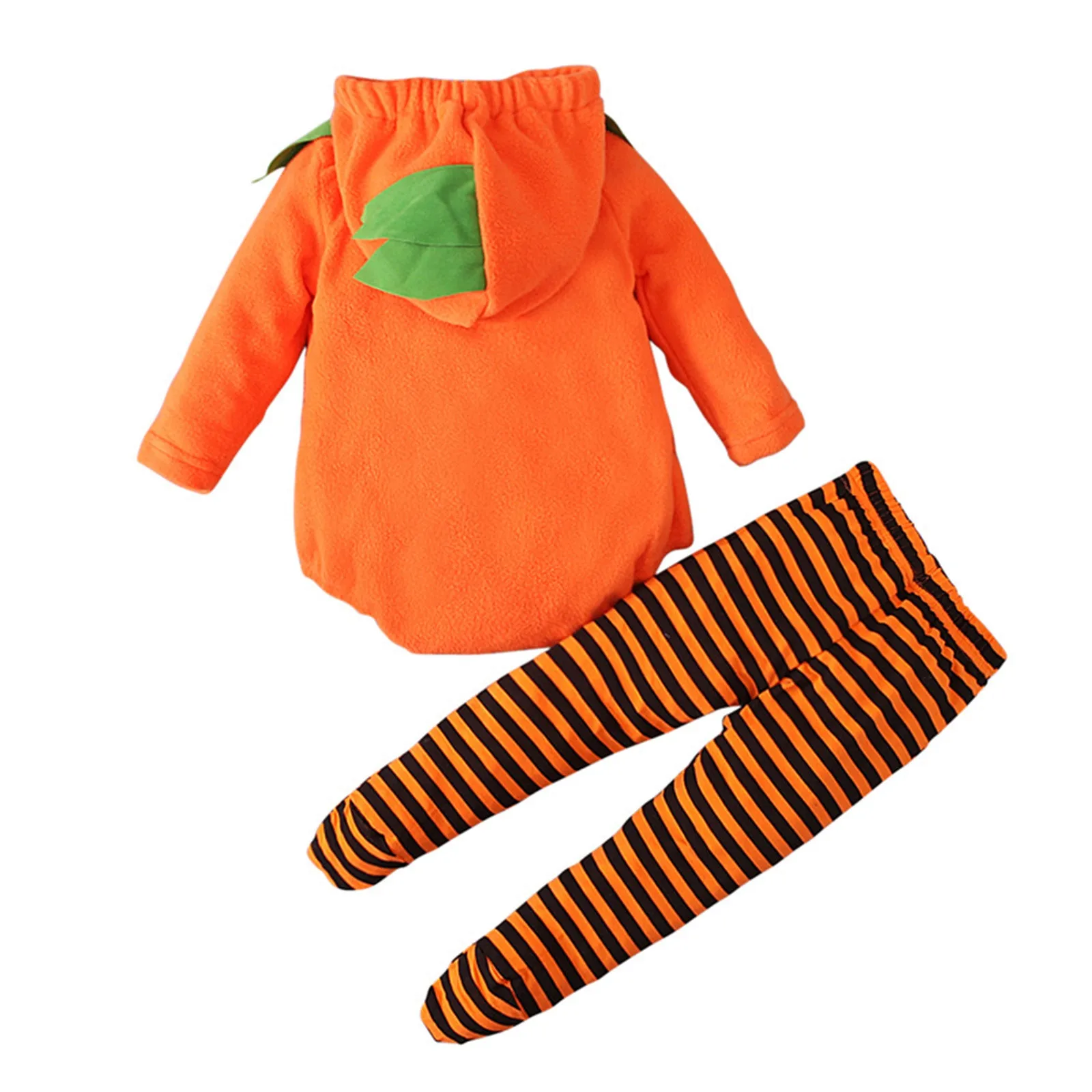 Halloween Baby Set Outfits Orange Pumpkin Face Fleece Bodysuit And Stripes Leggings 2pcs Set My First Halloween Baby Costume