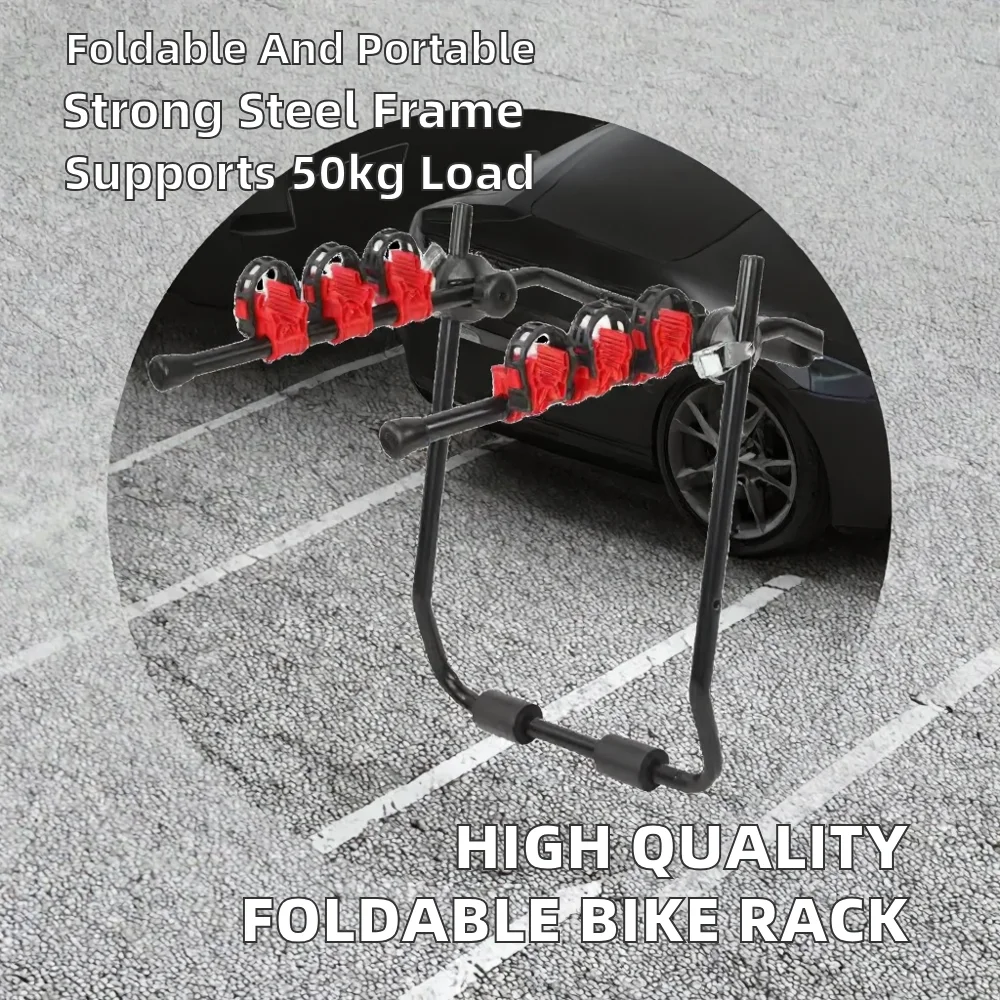 High Quality Foldable Metal Bicycle Rear Rack with Portable Suspension Hanging Bracket for Car Boot Parking and Outdoor Use