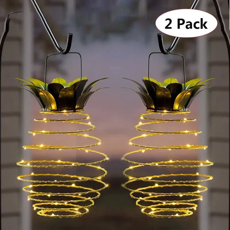 For Solar Pineapple Lantern LED Copper Wire String Lights Outdoor Waterproof Garden Decorative Hanging Lamp Patio Yard Party