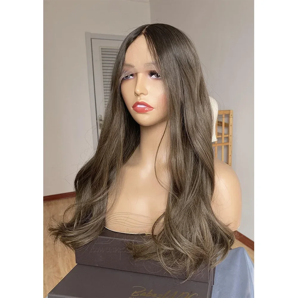 

26Inch Brown Soft 5x5 Silk Base Body Wavy Jewish Human BabyHair HD Lace European Hair Glueless Preplucked Daily Wig