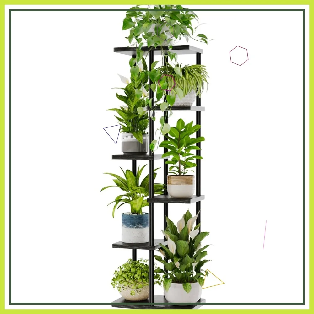 

6-Tier Metal Plant Stand for Indoor Outdoor Use, Tall Flower Pot Shelf for Multiple Plants in Living Room Garden