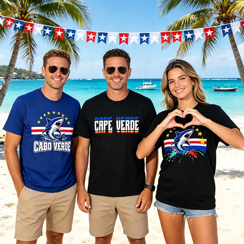 International Soccer Cape Verde Stacked Logo T-Shirt Cape Verde Flag Pride Heart Cape-Verdean Patriotic Travel Graphic Tee Gifts