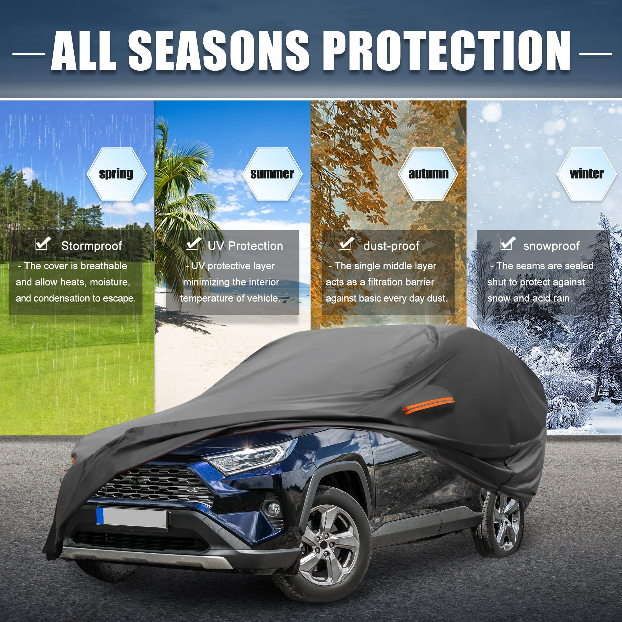 

Uxcell Waterproof Aluminum Film Car Cover for Toyota Rav4 12-22 with Zipper Black
