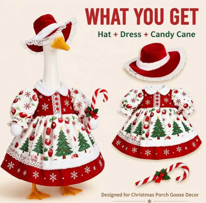 58CM Porch Goose Outfit Halloween Thanksgiving Christmas Goose Costume Outdoor Yard Garden Statue Dress Up Clothes