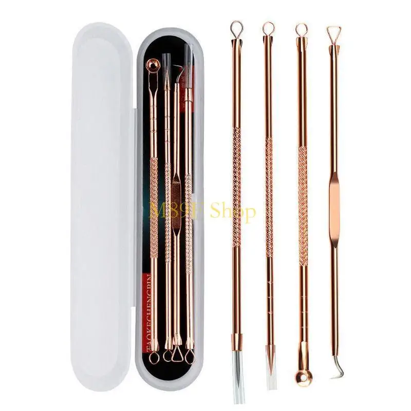 M89F 4PCS / Set Rose Gold Gold en acné inoxydable Acné Remover Blackhead Needles Pimple Comedone Spot Double pour le nettoyage