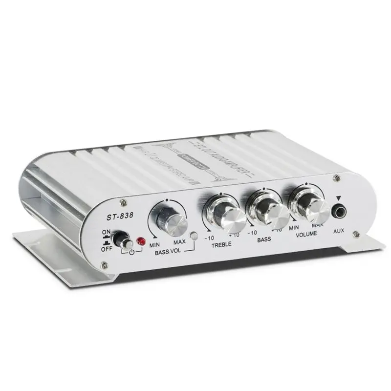 Y44A ST-838 HiFi 2.1 Channel Power Amplifier Stereo for Bass Sound for Amp RMS 20Wx2+40W Class D MP3 Player for Car Home Silver