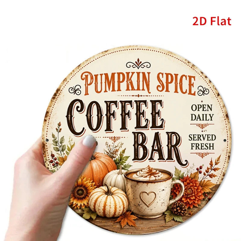 2D Flat - [2Dflat], 1pc 20X20Cm- Metal Aluminum Tin Plaque, Fall Pumpkin Spice Coffee Bar Decorative Signs, Vintage Autumn Harve