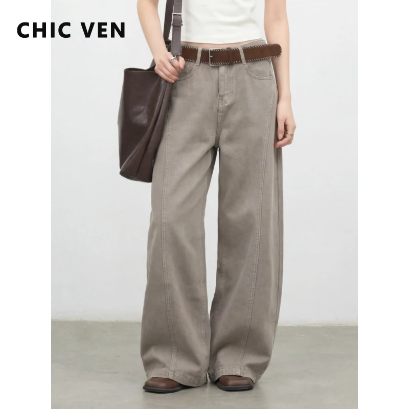 

Джинсы женские CHIC VEN в корейском стиле, однотонные, свободные, повседневные, ретро, с высокой талией, широкие штанины, джинсовые брюки, весна-осень 2026