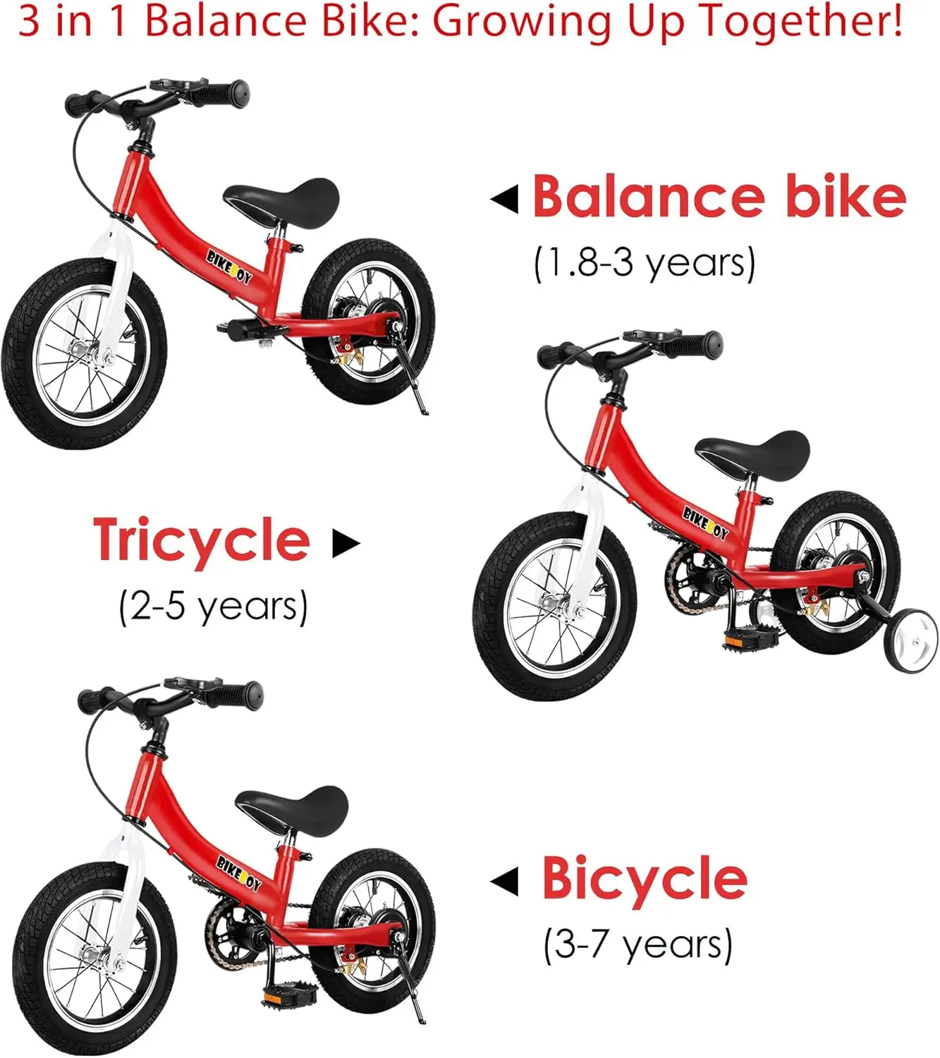 Balance Bike 2 in 1,The Dual Use of a Kids Balance Bike and Toddler Bike, for 2 3 4 5 6 7 Years Old -12 14 16 Inches with Traini