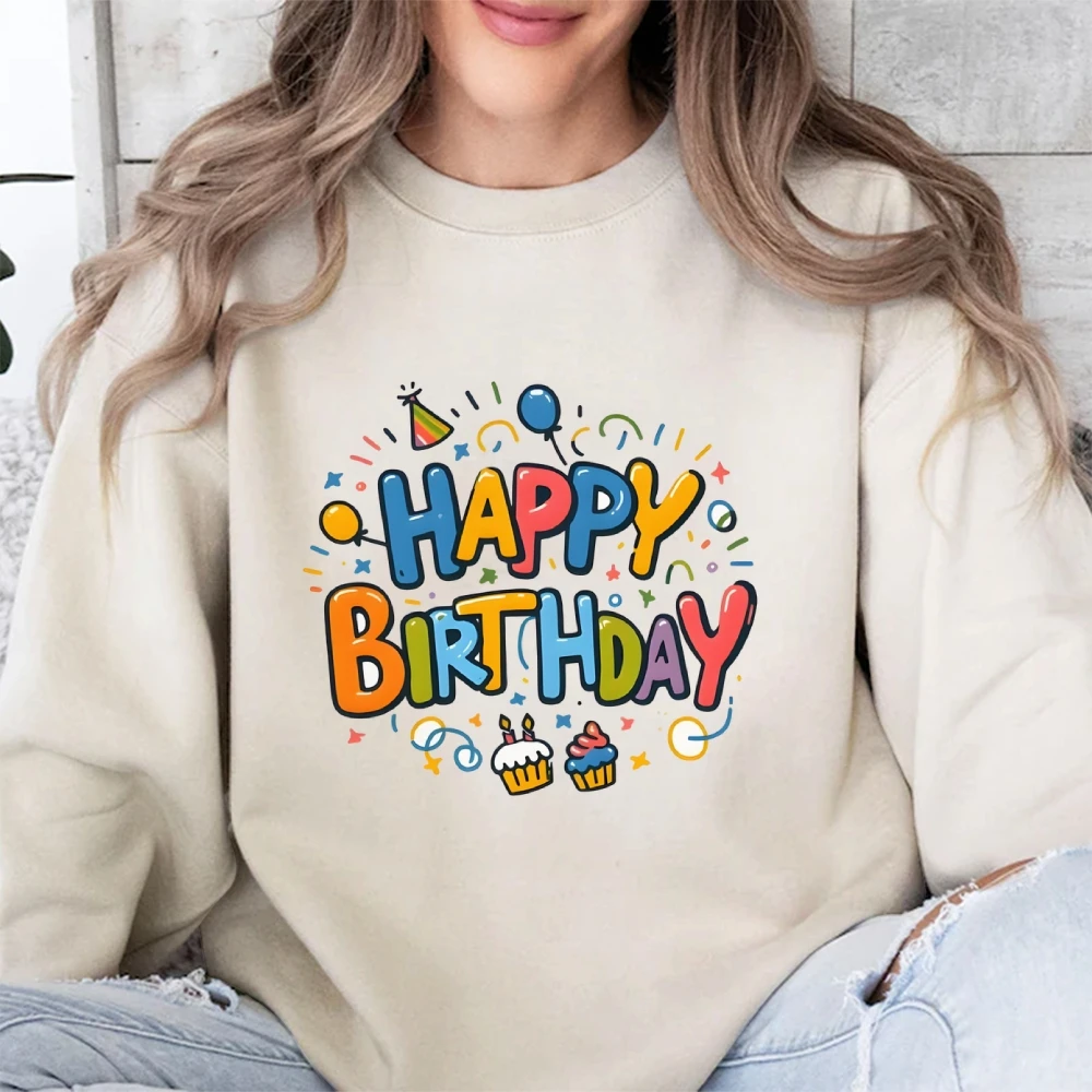 Birthday Graphic Casual Sweatshirt Trendy Multi-Colored Cotton Soft Top New Fashion Crew Neck Pullover Long Sleeve Loose Sweater