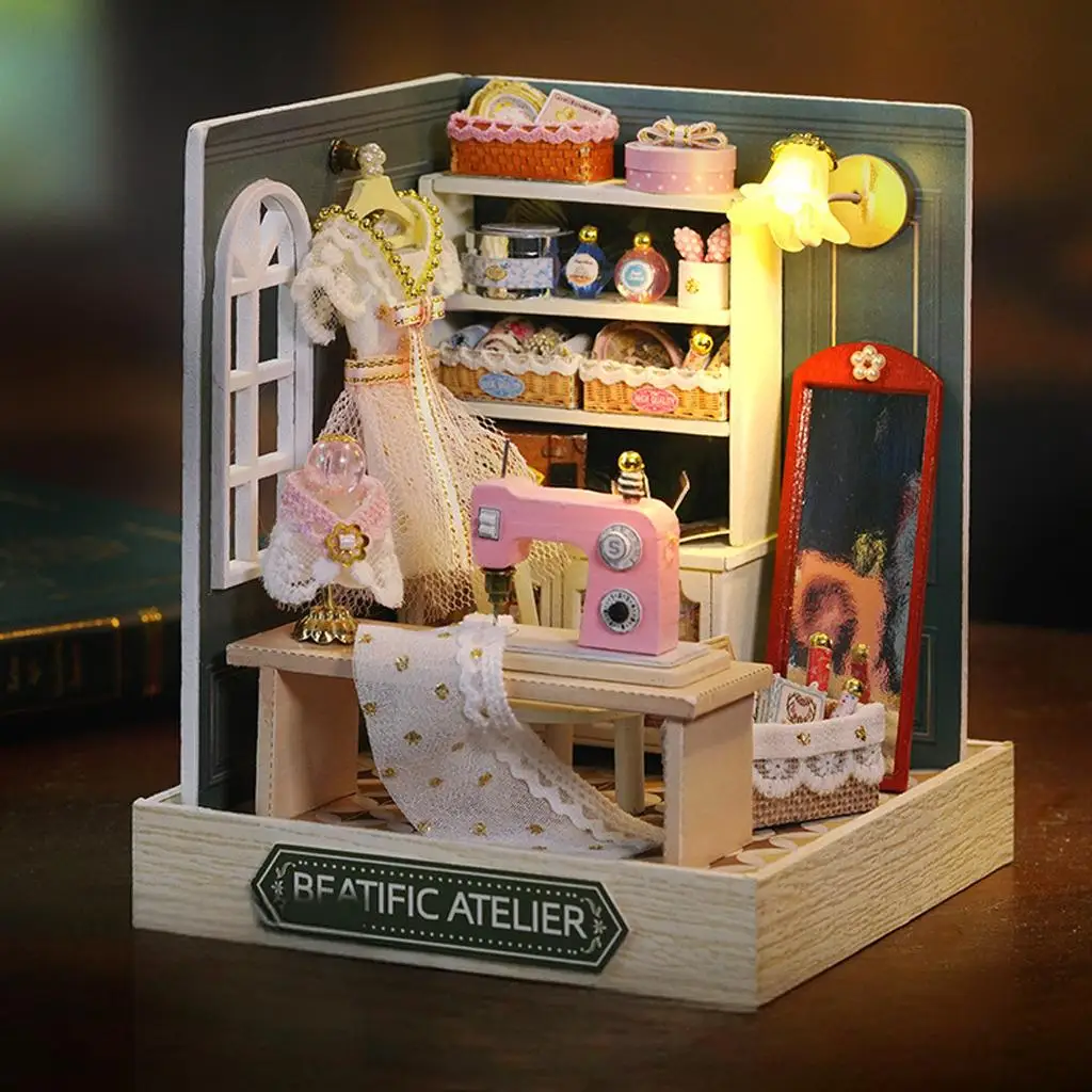 مجموعة نماذج منزلية "Happiness Studio" خشبية ثلاثية الأبعاد من OUZEY - مجموعة حرفية مصغرة مبتكرة، هدية ديكور مكتب منزلي للمراهقين #3