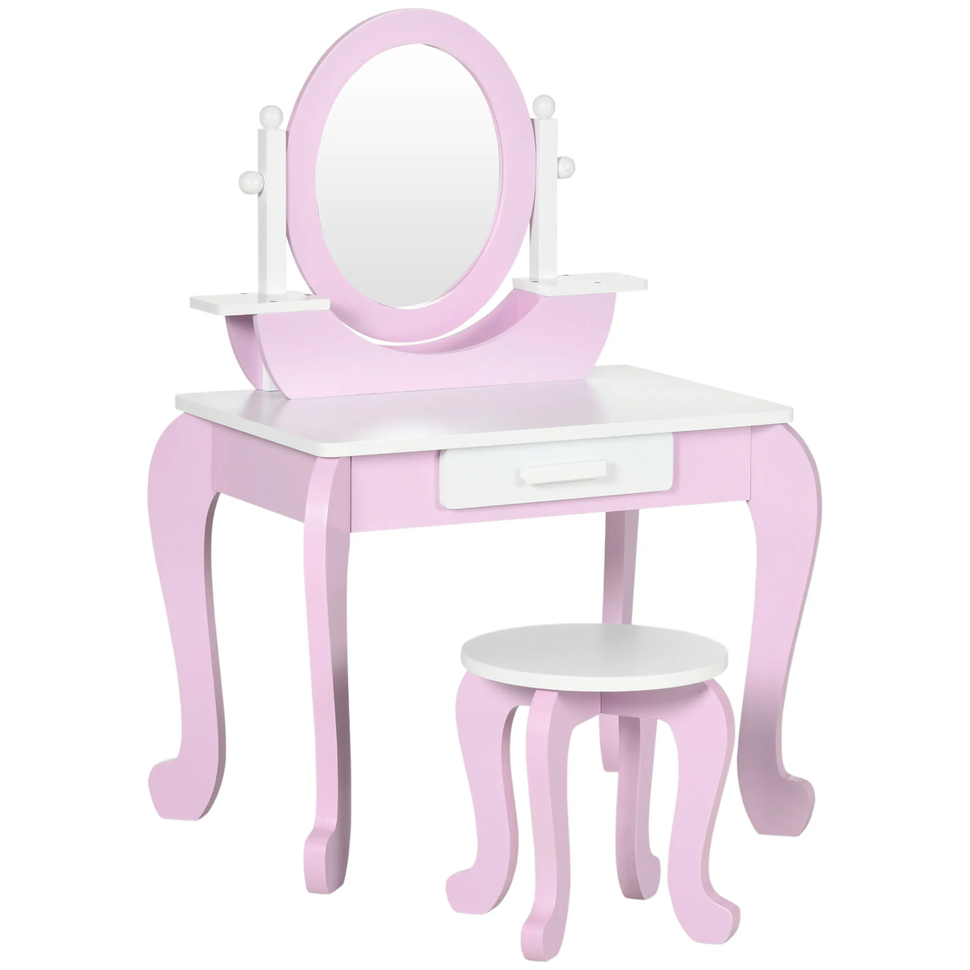 ZONEKIZ dresser for girls 3-6 years old with stool and mirror 65,5x46x93 cm pink