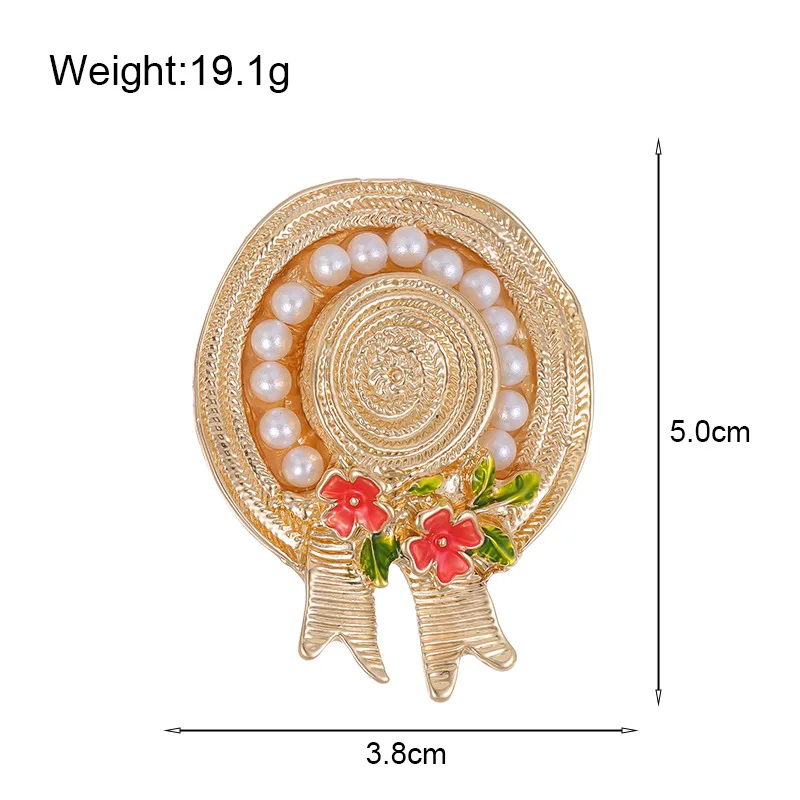 Foreign style straw hat pearl flower brooch fashion personality alloy corsage women's retro temperament sweater pin