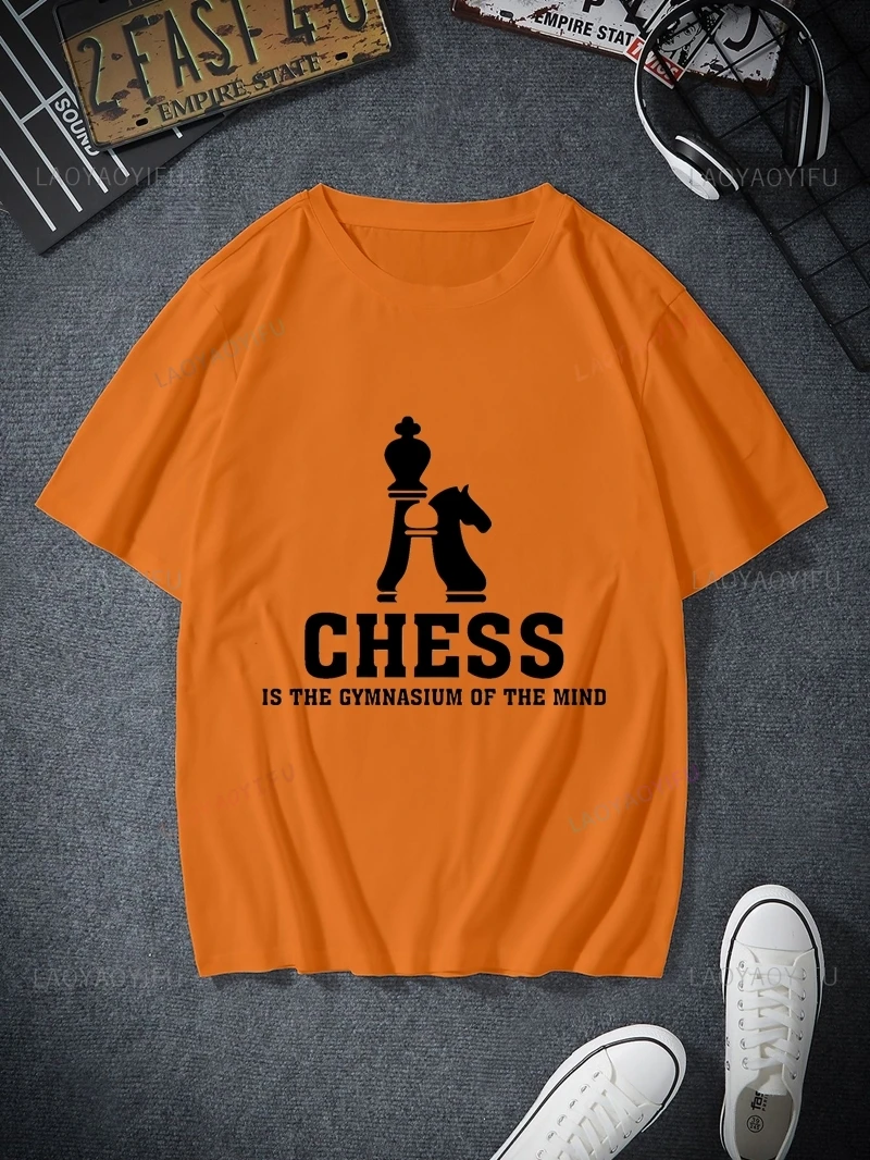 Chess Fashion Printed Men's T-shirt, Everyday Casual Streetwear, Spring Summer Men's Top Cotton 0 Neck T-shirt