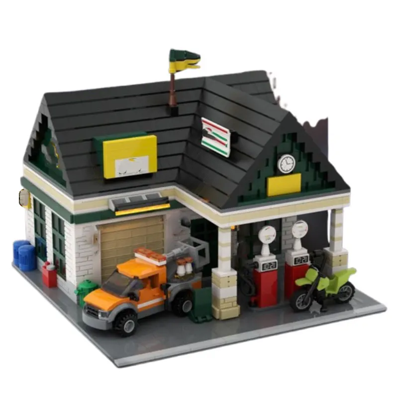 

Spot MOC-110451 1384pcs Gas Station and Car Service DIY Small Particle Assembly Building Blocks Educational Toy Model Gift Set O