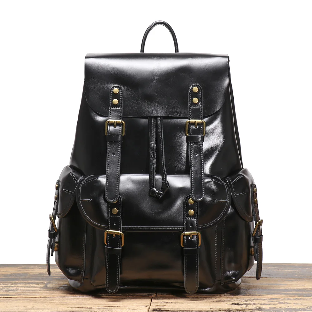 Vintage Handmade Cowhide Leather Backpack Men's Retro Casual Travel School Bag