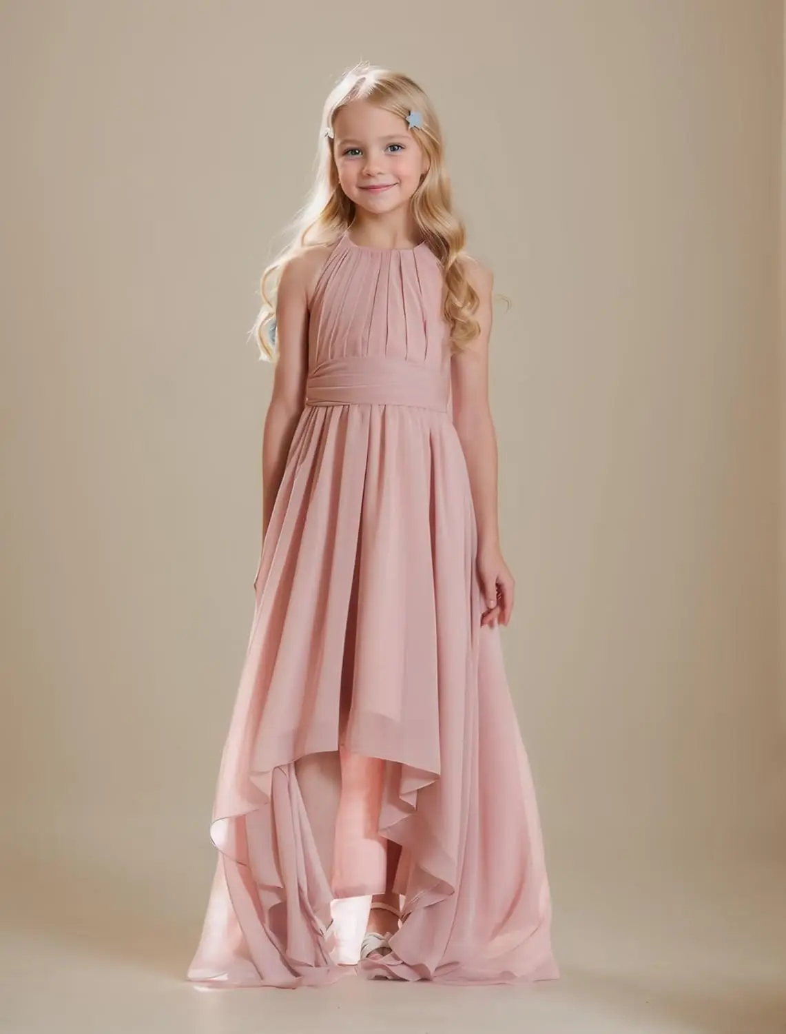 A Line Kids Girls Junior Bridesmaid Dresses Chiffon A-line High Low Flower Girls Dresses for Wedding Party Girl Dress