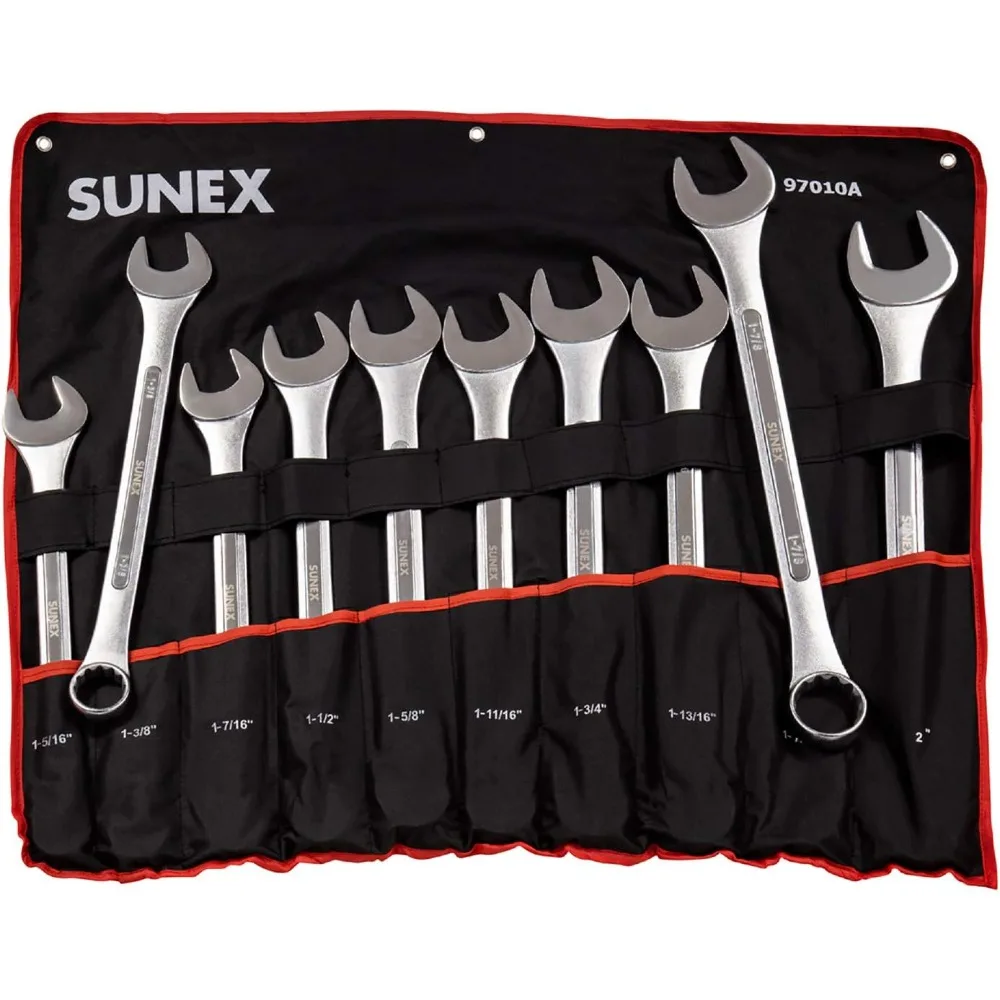 10-Piece Raised Panel Jumbo Combination Wrench Set 1-5/16-Inch - 2-Inch Fully Polished  Includes Roll-Case