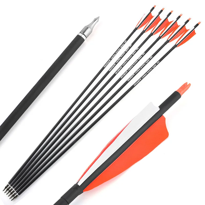 

6/12PCS 30" Archery Mix Carbon Arrow Spine 500 OD7.8mm ID6.2mm Shield Shape Turkey Feather for Bow Hunting Shooting Accessories