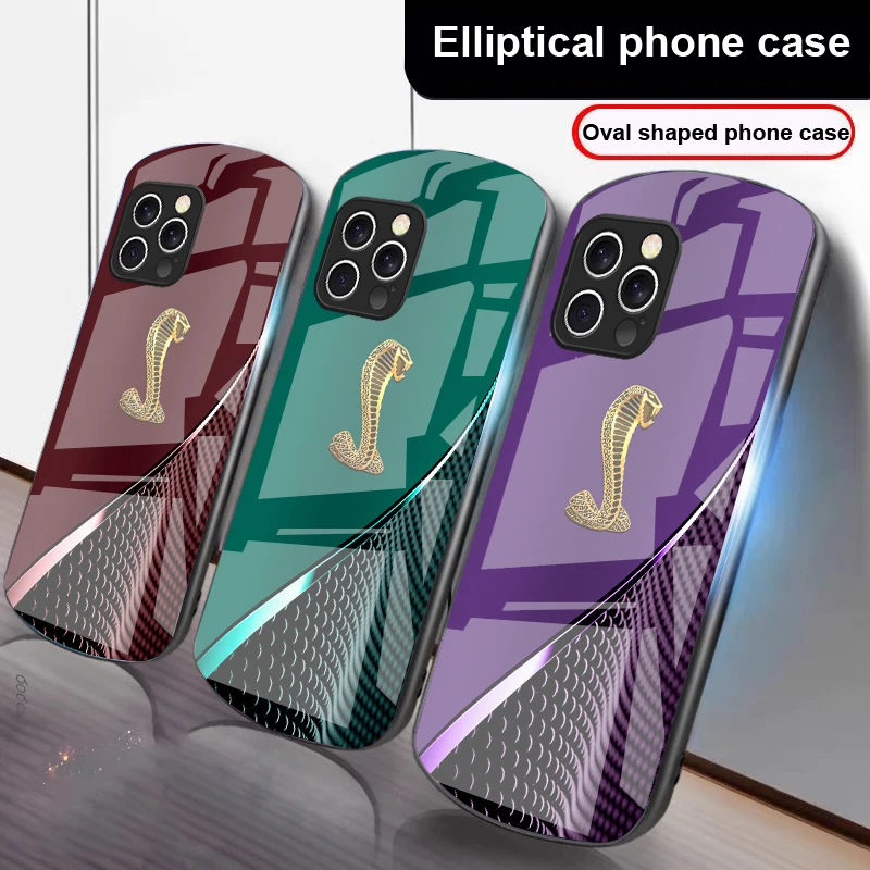 Gradient Golden Snake For IPhone 16 Pro Max 15 Pro 14 13 12 Mini 11 XS Max XR 7 8 Plu SE 2022 Elliptical Glass Phone Case