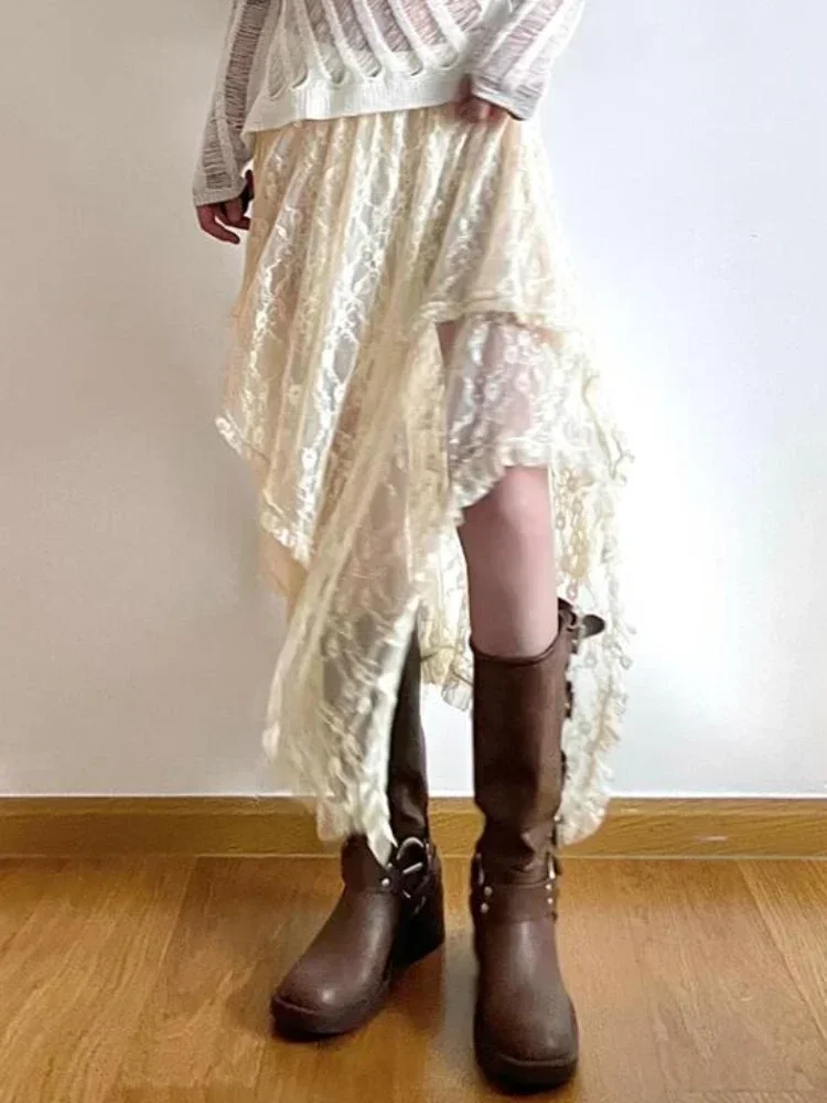 

Асимметричные кружевные юбки, женская летняя одежда, мягкая винтажная одежда в стиле 1920-х годов, уличная одежда, модная Свободная Женская юбка в Корейском стиле Y2k