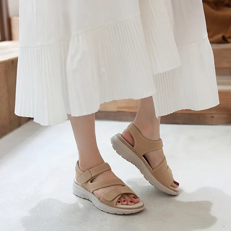 Summer Women 3.5cm Platform 4cm High Heels Concise Sandals Lady Soft Leather Sneaker High Heels Female Fashion Barefoot Shoes