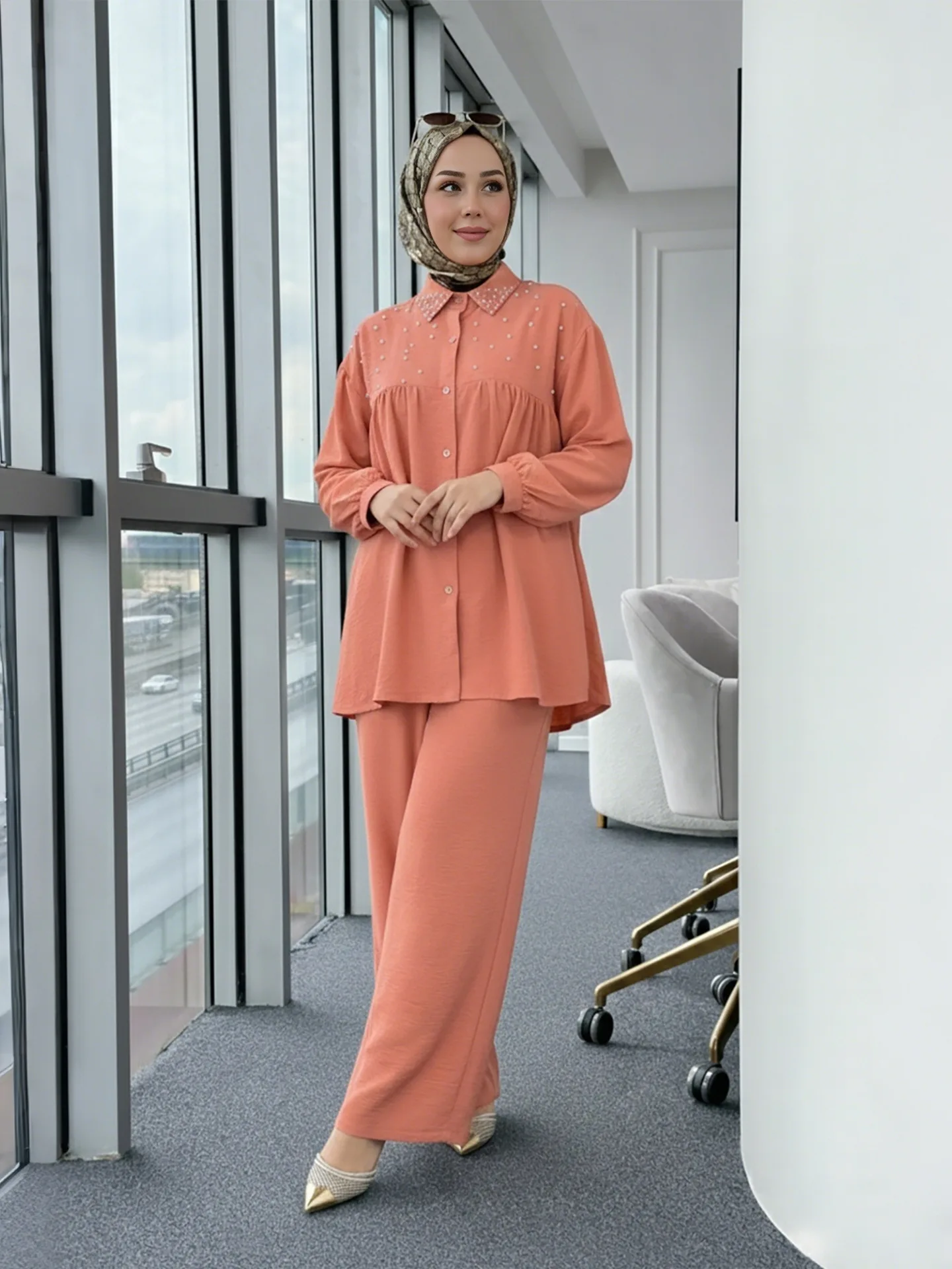 

Комплект из 2 предметов: мусульманские рубашка и брюки для женщин, расшитые бисером топы и брюки, наряды для Рамадана, турецкие абайи, женские комплекты, исламская одежда