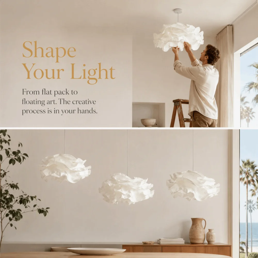 White Paper Lamp Shade Art DIY Modern Design Pendant Light Cover Flower Shape Handcrafted Style Cloud Lamp Shade Living Room