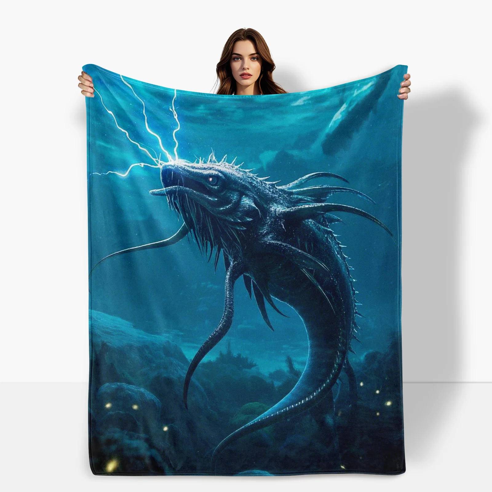 Unusual Electric Eel And Deep Sea Themed Blanket With Dark Fantasy Design For Unique And Mysterious Decor