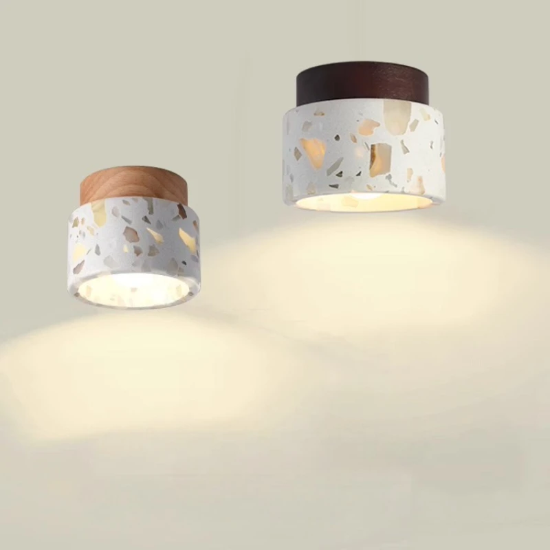 

Wood Terrazzo LED Ceiling Light Fixture Nordic Modern Simple Round Natural Stone Ceiling Lamp E27 Corridor Lamparas De Techo
