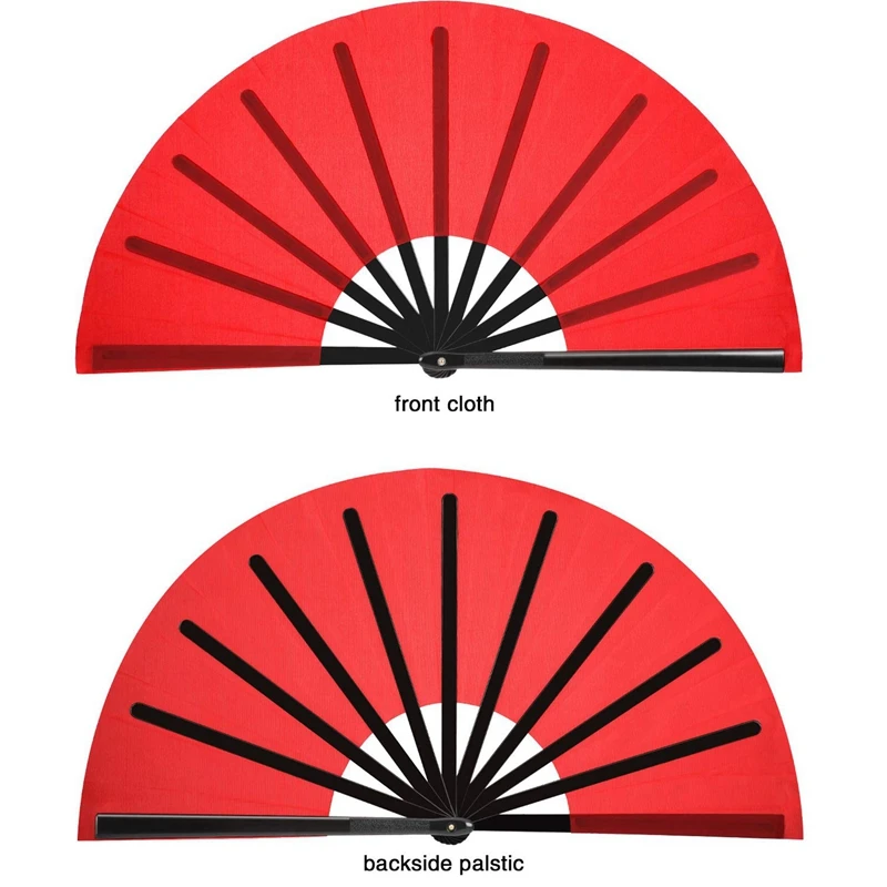 4 Pieces Large Folding Fan Nylon Cloth Handheld Folding Fan Chinese Kung Fu Tai Chi Fan Decoration Fold Hand Fan(Red)
