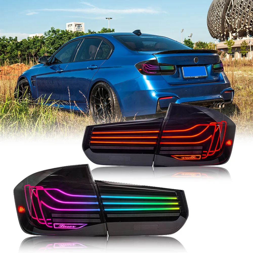 

1 пара цветных светодиодных задних фонарей RGB, подходящих для BMW 3 серии F30 седан 2013-2018, задние фонари, аксессуары для автомобильных фар