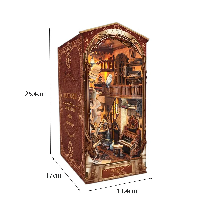 OUZEY 3D Livro de madeira Nook DIY Kit - Biblioteca escolar de feiticeiro misterioso, inserção de estante com tema mágico, presente artesanal criativo para adultos