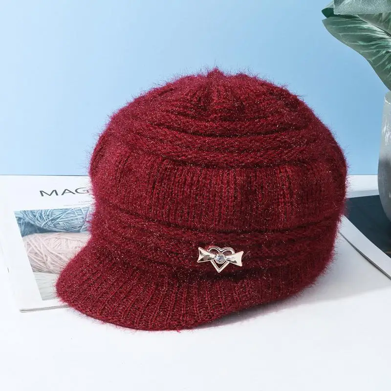 

Thickened Knitted Winter Hat for Middle-Aged And Elderly Women Warm Woolen Cap Autumn Winter Knit Hats Casual Style Short Brim