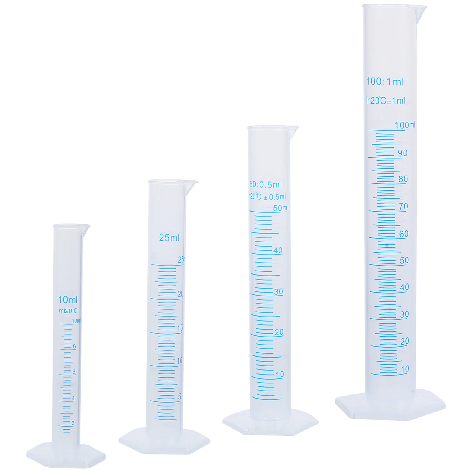 

4pcs Plastic Measuring Cylinder Set 10ml 25ml 50ml 100ml Food Grade Stable Base Transparent Polypropylene Non Wetting