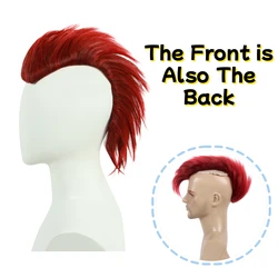 REEWES Men's Mohawk Wig Halloween funny Cosplay Red & Black Short Toupee Piece for Men Synthetic Clip In Hair Accessories Party