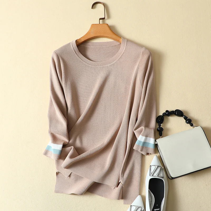 

Knitted Loose Women T-Shirts Summer New 2024 O-Neck Half Sleeved Casual All Match Female Pulls Outwear Coats Tops Tees