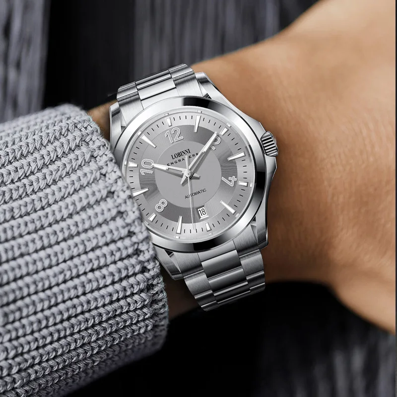 LOBINNI cinturino in acciaio inossidabile da uomo 41,5 mm designer di lusso puntatore luminoso maschile MIYOTA 8215 movimento orologi da polso automatici