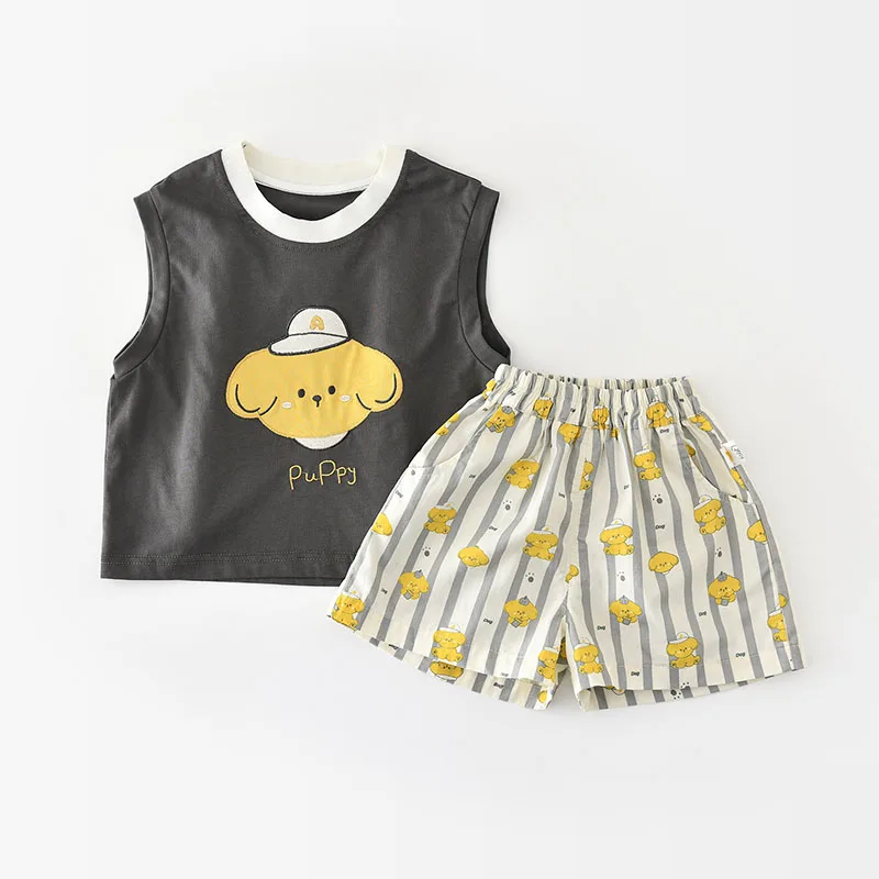 

Летний комплект детской одежды для малышей от 6 месяцев до 5 лет: майка с мультяшными собачками для девочек + шорты, свободный костюм для мальчиков, 2 предмета, дышащий детский комплект