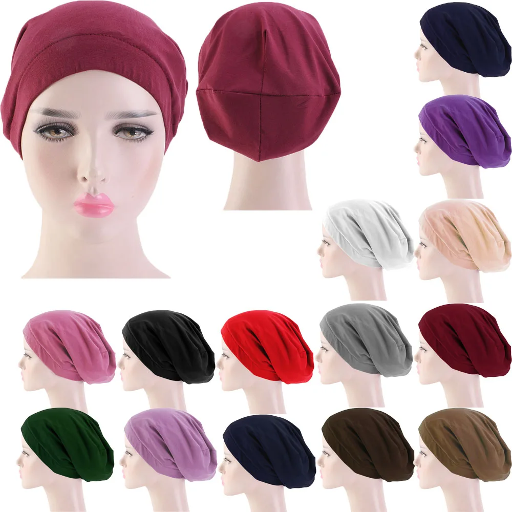 

Muslim Women Indian Hat Bonnet Islamic Hijab Cotton Plain Hair Loss Hat Bandanas Head Wrap Turban Middle East Chemo Cancer Cap