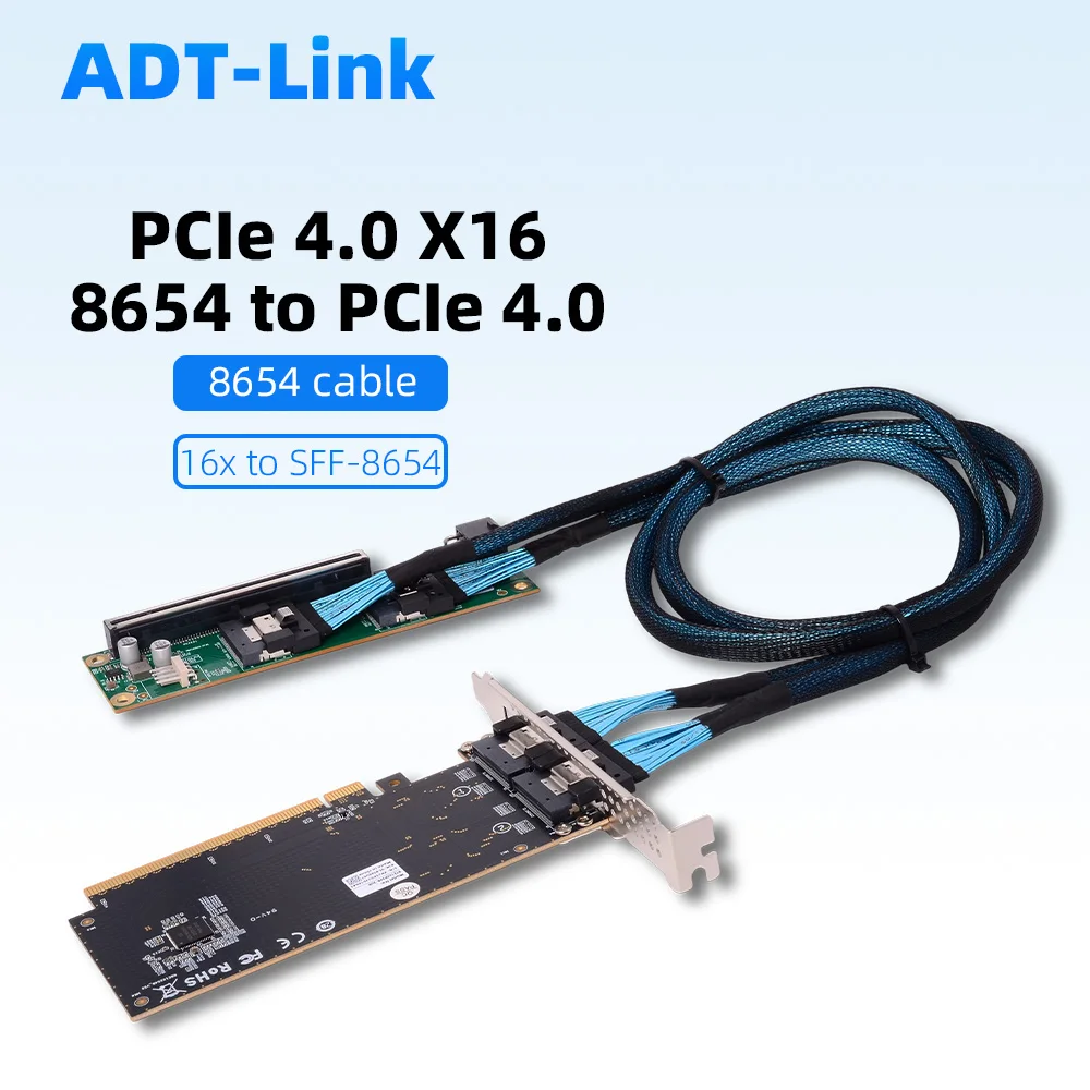 

PCIe 4.0 5.0 16x To Slim SAS SFF-8654 Riser Motherboard MCIO Split Card Single Slot Graphics Card GPU External Expansion Adapter
