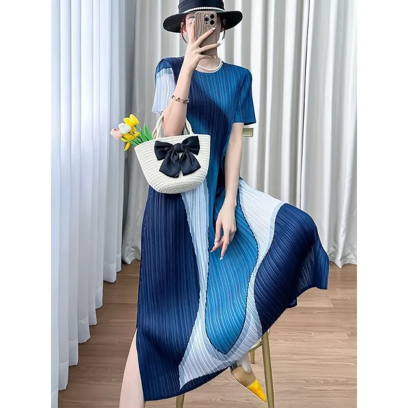 

Spring Summer Women's Wear Dresses Pleated Luxurious Niche Two-tone Trends Fashion Versatile Flattering Elegant Casual Stylish