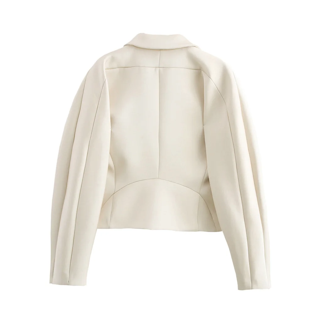 بدلة قصيرة من الحرير ذات لون خالص للخصر لخريف وشتاء، سترة بأكمام طويلة بزر واحد للنساء