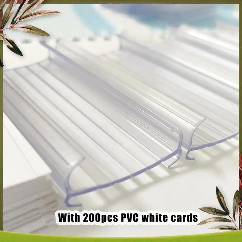 New-200 Pieces Wire Shelf Label Holders Set Plastic Label Shelf Clips With 200Pcs White Card Set Kit (2.95Inch X1.18 Inch)