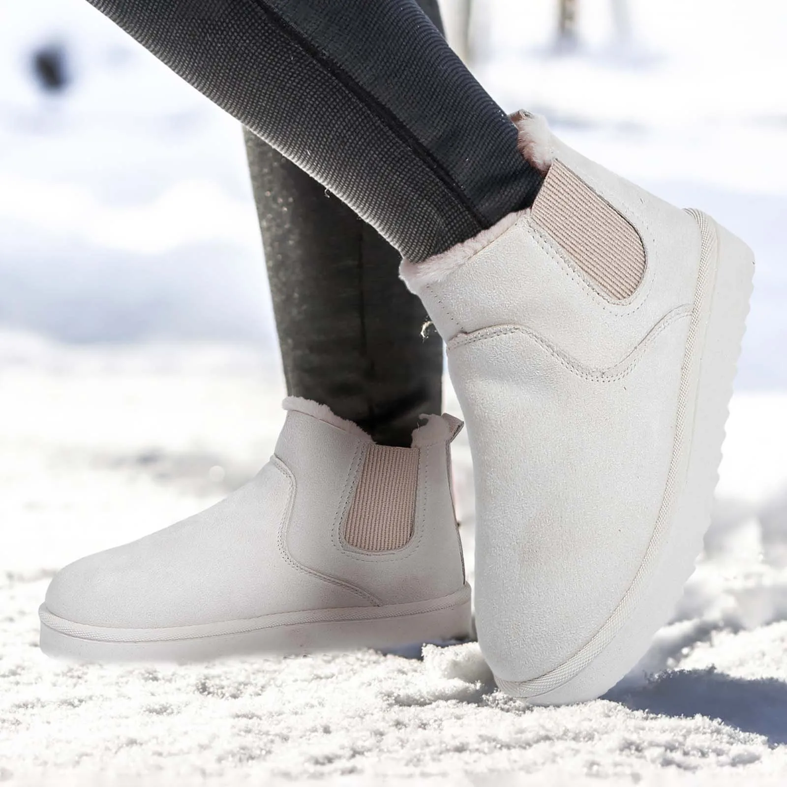 

Short Cotton Shoes Women Winter Ankle Snow Boots Fuzzy Ladies Warm Insulation Soft Lining SlipResistant Sole Hiking Camping