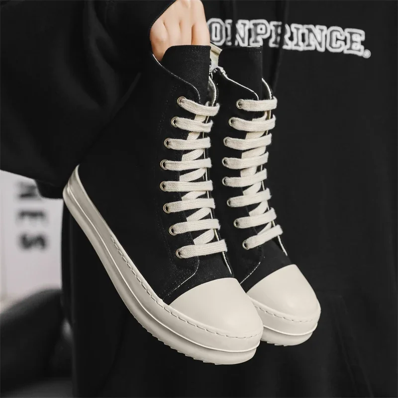 Trendy High Top Men\'s Canvas Shoe Fashionable Casual Women Shoes Niche Outdoor Sports Shoes Celebrity Same Flat Sole Single Shoe