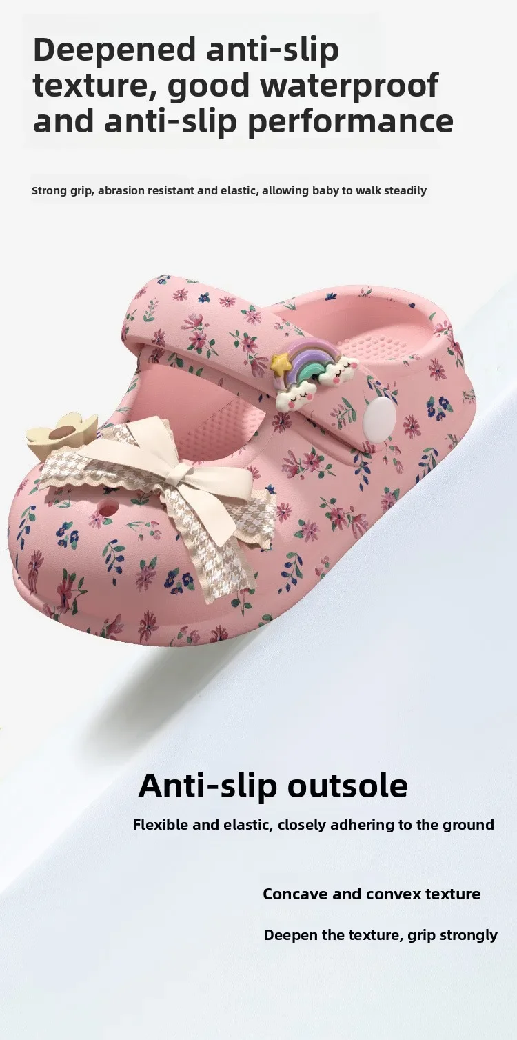 2026 Kinder Mädchen Einfarbige EVA-Clogs Kinder Prinzessinnen-Stil Schleifendekoration Slip-on Sandalen Riemen Rutschfeste Gartenschuhe – Detail 6