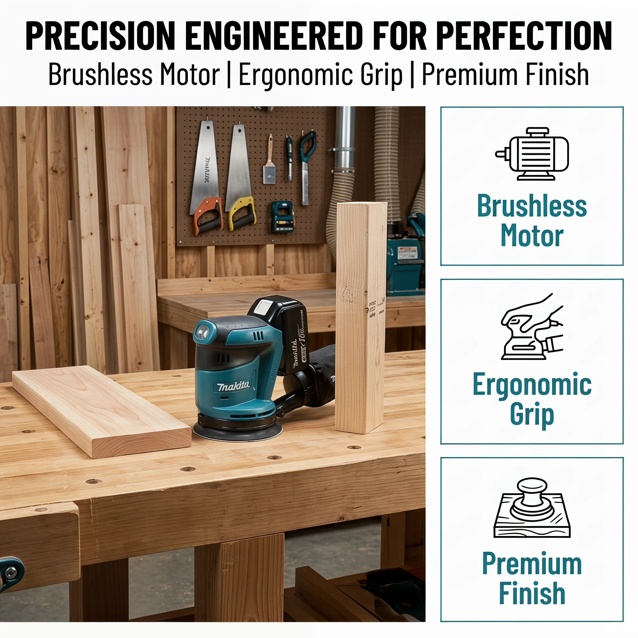 Makita DBO180Z 18V Brushless Random Orbital Sander With Dust Bag For Home Wood Putty Sanding & Paint Stripping