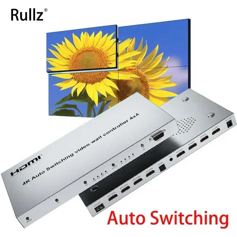 Auto Switching 4K 4x4 HDMI Video Wall Controller 2x2 Multi Screen Monitors Splicing Processor TV Splicer 180° Flip Bezel Adjust