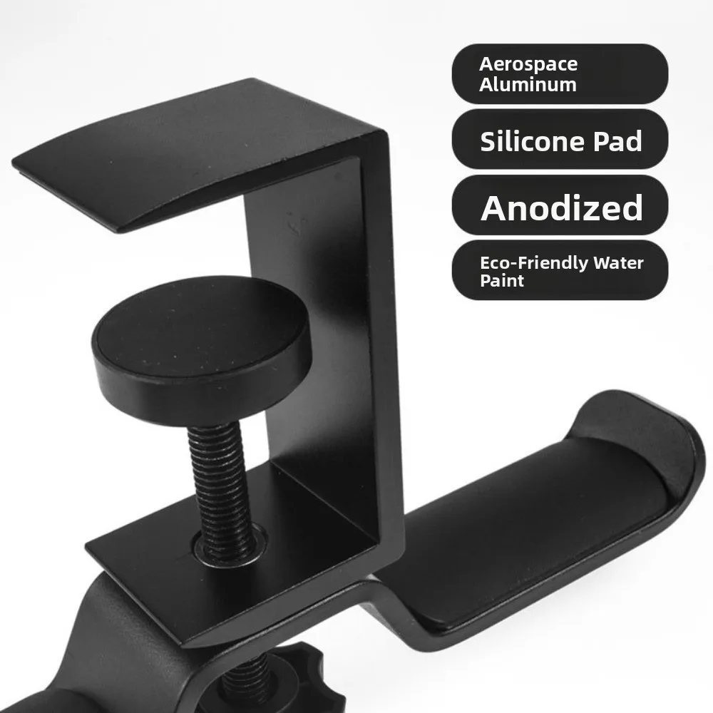 Soporte para auriculares de aleación de aluminio, abrazadera giratoria con doble gancho, soporte para estante para auriculares 2 en 1, abrazadera para debajo del escritorio en el gancho